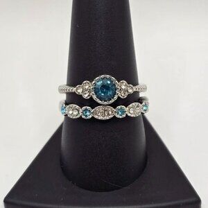 Ring‎ Set With Blue & Clear Stones In Silver Tone For Women Size 9 (NWOT)